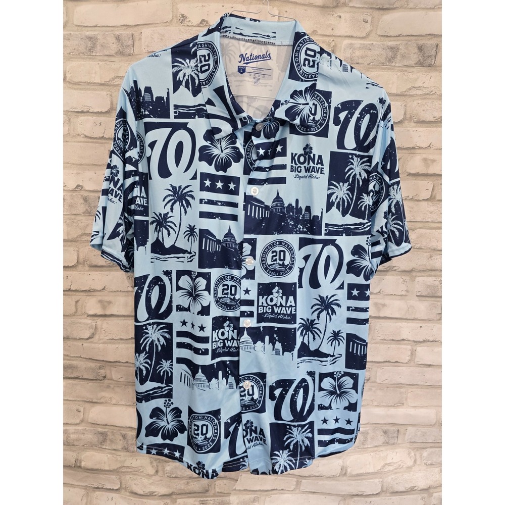 Washington Nationals 20th Anniversary Shirt L Hawaiian Baseball Kona Big Wave